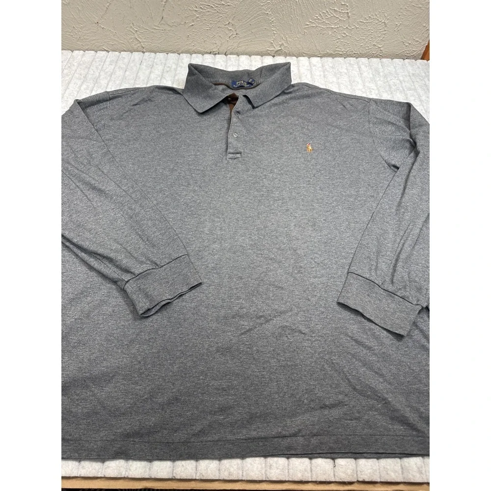 Polo Ralph Lauren Mens 3XB Grey Long Sleeve Pony Logo Polo Shirt Big & Tall